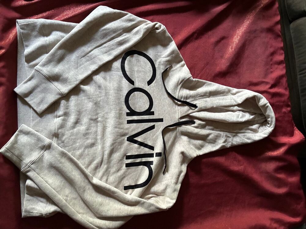 Calvin Klein Performance Hoodie Pullover Unisex Gray Large Logo Front Sweatshirt